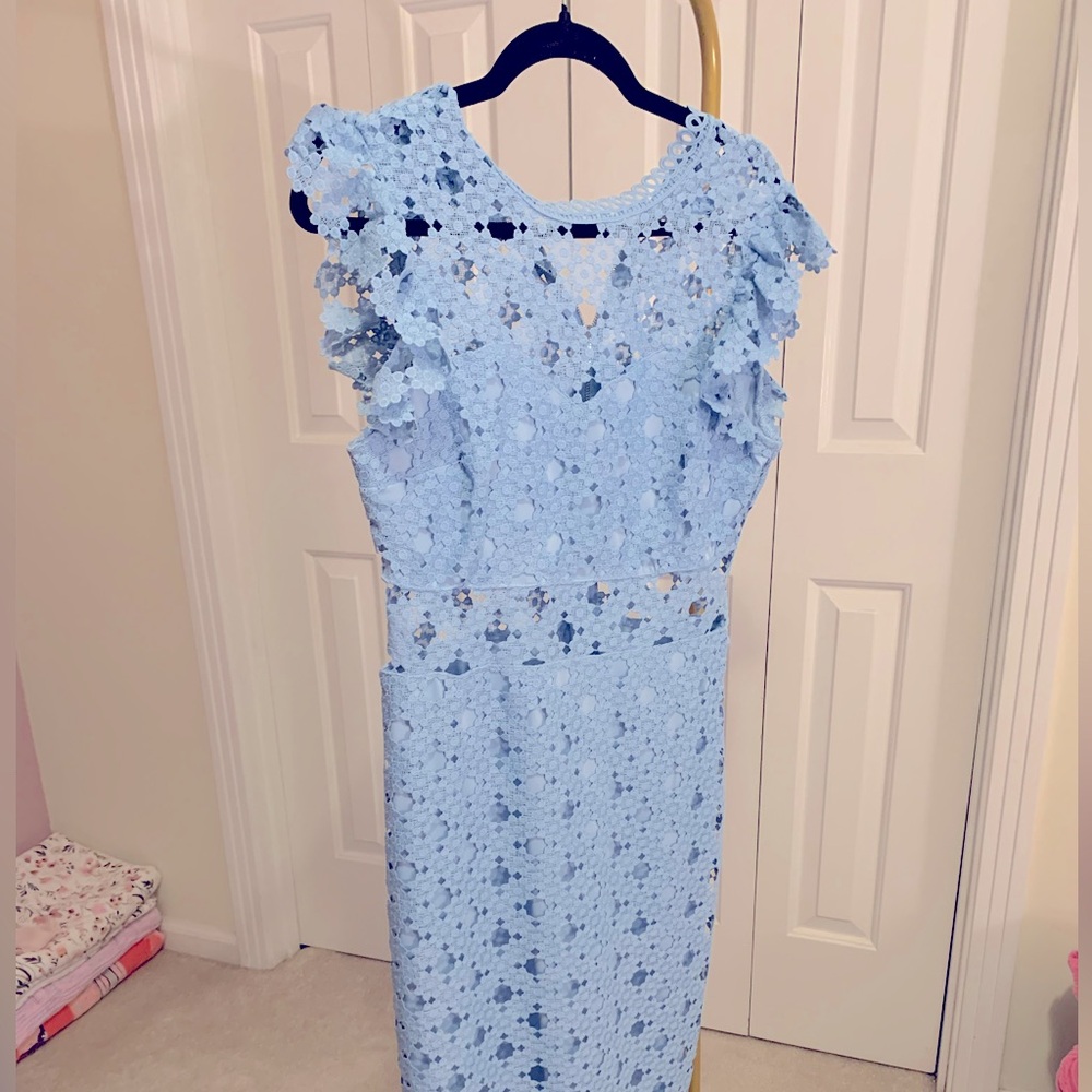 Sky blue lace embroidery dress